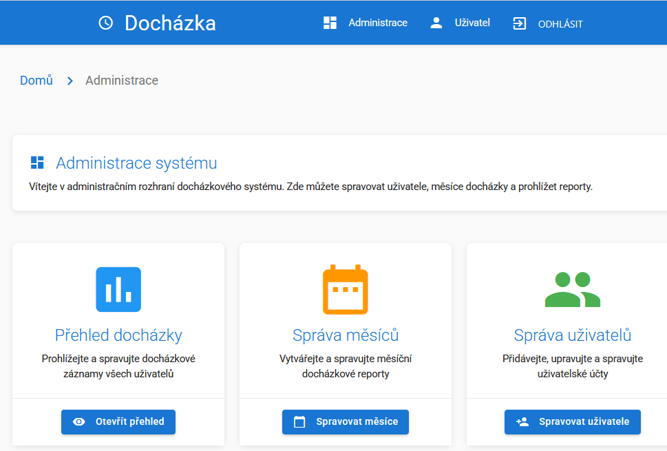 Ukázka administrace